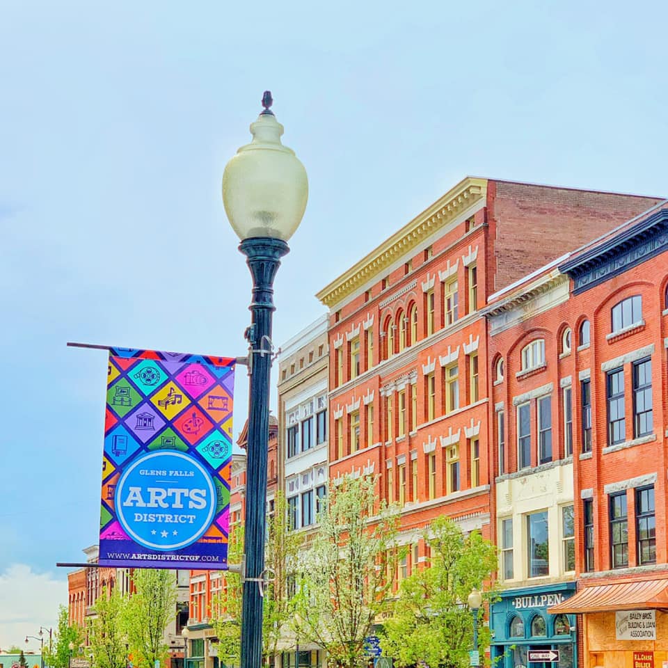 Downtown Glens Falls with Arts District banner