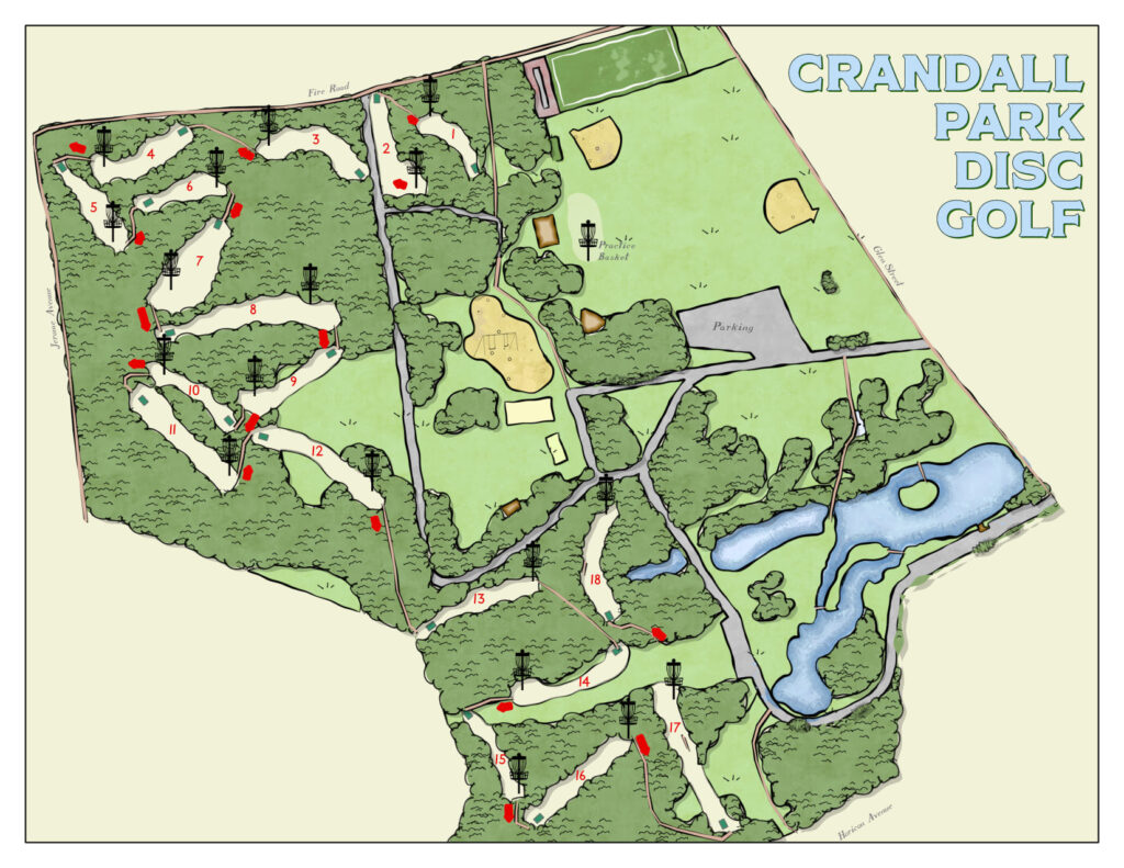 Map of Crandall Park Disc Golf locations